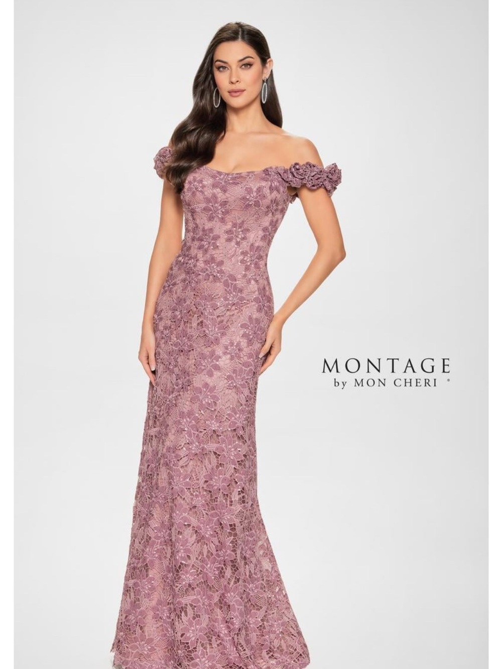 The Montage by Mon Cheri M854 - Floral Lace Scoop Neck Gown with Shawl